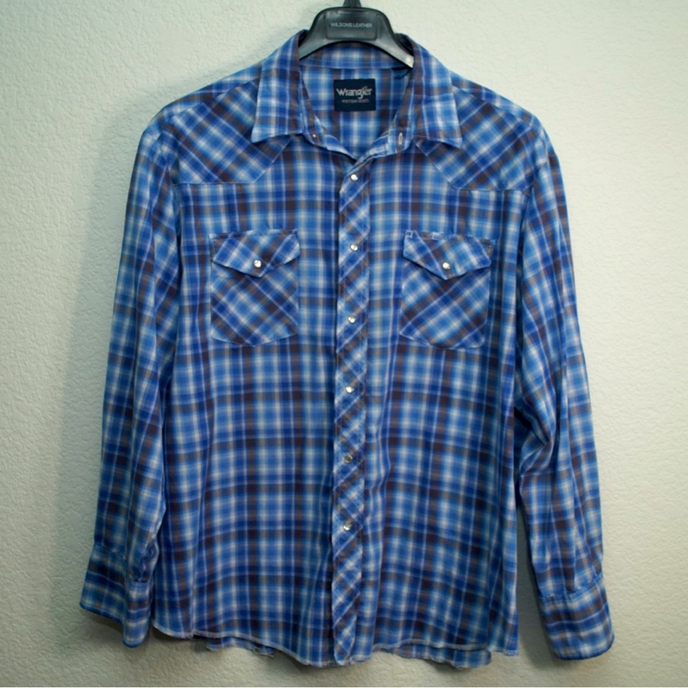 Wrangler Shirt Western Plaid Diamond Pearl Snaps Long Sleeve Cowboy Mens XXL 2X